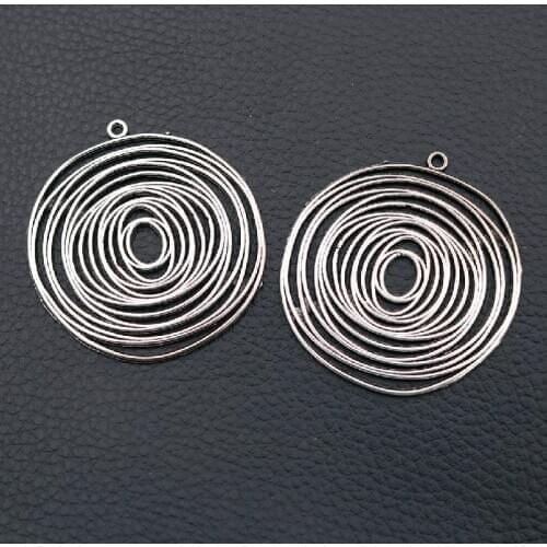 WKOUD 3pcs Silver Color Round Swirl Alloy Pendant Earring Necklace DIY Retro Metal Jewelry Charm Accessories 47*45mm A1871
