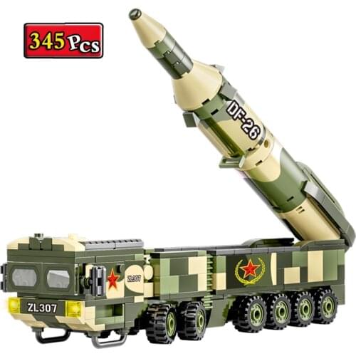 WW2 Military Series World War II Army DF-26 Medium-Range Ballistic Missile Vehicle MOC Building Blocks Bricks Toys Gifts