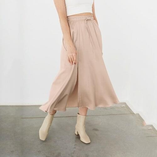 Femotwin Women Skirts Simple Solid Sash Loose Long Skirt Vintage Elastic A-line Student Lace Up Soft Autumn Office Casual Skirt