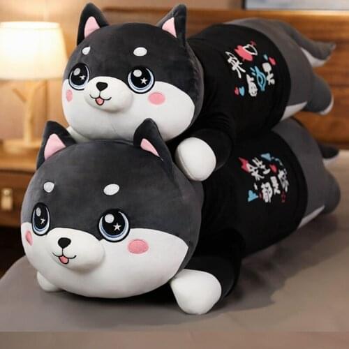 80cm/100/120cm Funny Dressed Husky Stuffed Doll Black Clothes Soft Husky Lying Plush Toy Black Dog Animals Kids Birthday Gift