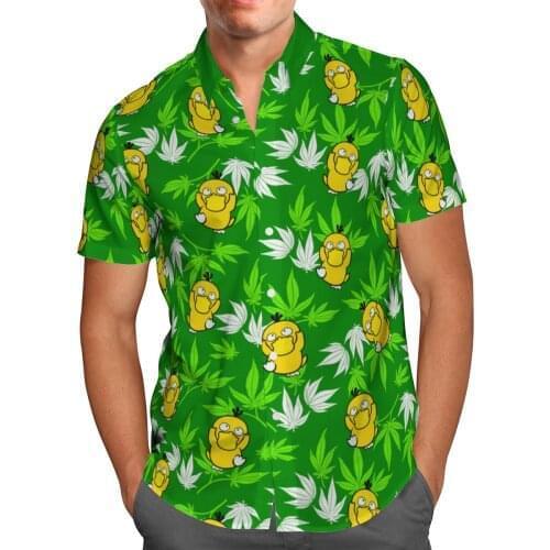 Green Anime Breathabl 3D Beach Hawaii Summer 2021 Shirt Short Sleeve Shirt Streetwear Oversized Chemise Hombre Blusa Masculina