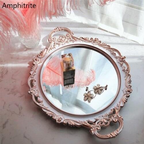 Retro Cut Mirror Compartment French Luxury Gold Round Tea Tablet Cosmetics Jewelry Set Up Photography Requirements Modern Tray