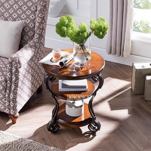 SYX-03469 Retro American Style lron Tea Table Living Room Double Layer Sofa Side Table Simple Small Round Coffe Storage Table