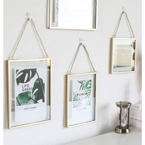 Gold Metal Glass Photo Frame Portrait Vintage Hanging Picture Frames Double Sided Gift Home Decoation