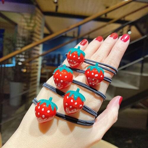 1 Pcs Elastic Hair Bands Summer Cute Strawberry Rubber Hair Rope Tie Girls Women Hair Scrunchie Ponytail Holder Hair Accessories