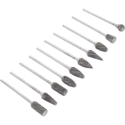 10pcsDiamond Grinding Die Grinder Drill Milling Carving Bit Double Cut Tungsten Steel Solid Carbide Burrs Rotary Files 2.34*6mm