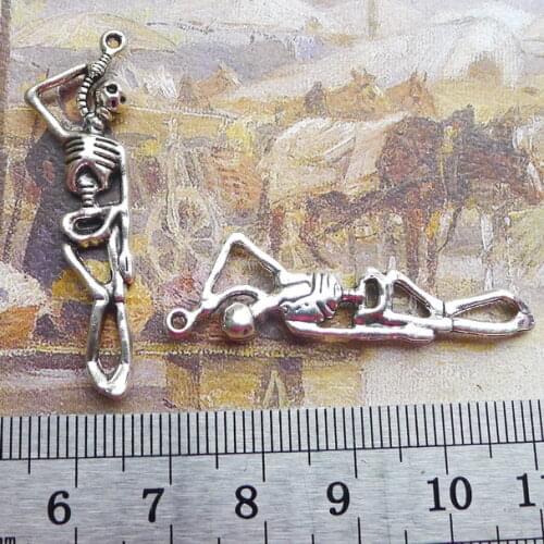 Newest 10Pieces 12*32mm Zinc Alloy Antique Silver Color Skeleton Wicca Charms Pendant Accessory For DIY Jewelry Handcraft