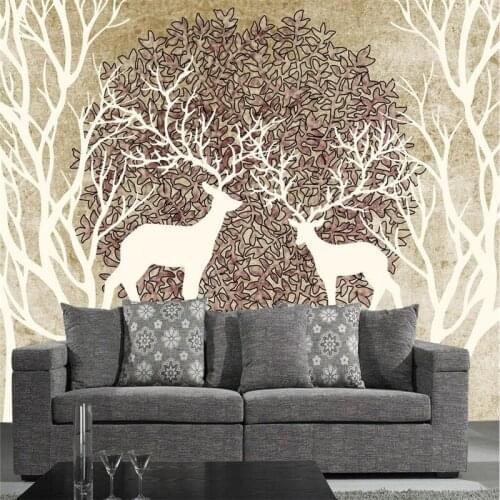 Beibehang 3d Retro nostalgic forest elk sofa TV bedroom backdrop custom photo wallpaper large fresco wallpaper wall stickers