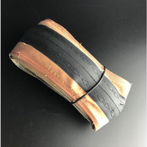 Aceoffix 16 Inch Brompton Tire 32-349 Folding 16*1 1/4 Retro Yellow Edge Tire Ultralight