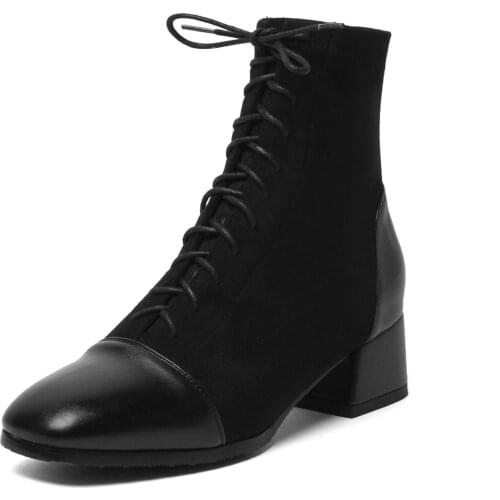Fashion Women Lace Up Ankle Boots Autumn Winter Keep warm Square Toe cozy Low Heels Womens Boots Stretch Sock Boots
