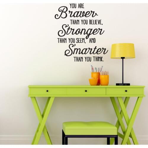 Kids Quote Wall Decal "You're Braver Than You Believe..." 'Vinyl Design Inspire Wall Sticker For Playroom Boy And Girl Room A161