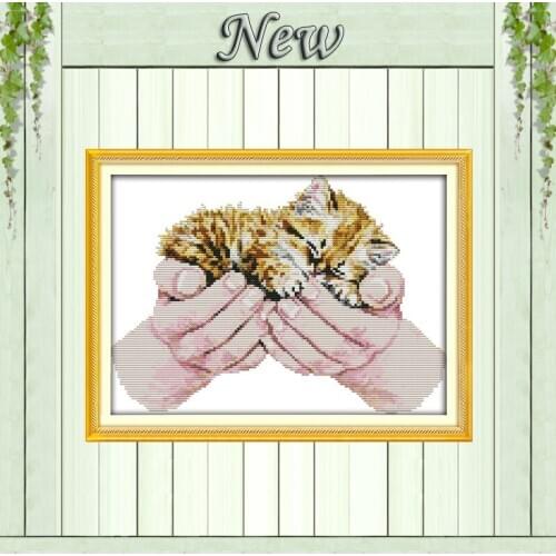 Baby cat tiger animal diy decor painting Counted printed on canvas 14CT 11CT chinese Cross Stitch Needlework kits Embroidery Set
