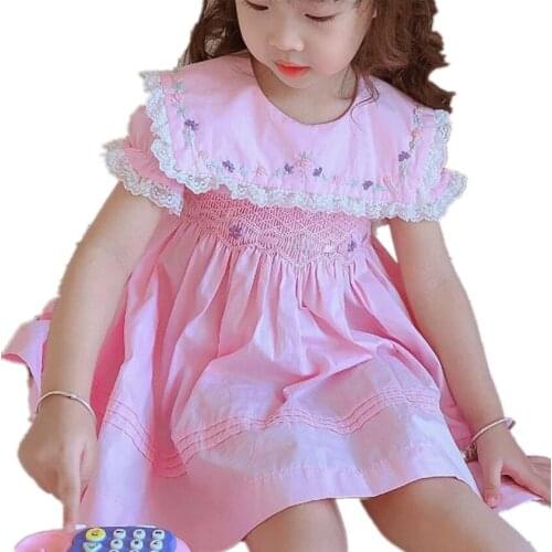 2021 summer baby girl vintage smocked princess dress kids ebbroidered puff sleeve court style birthday party dress