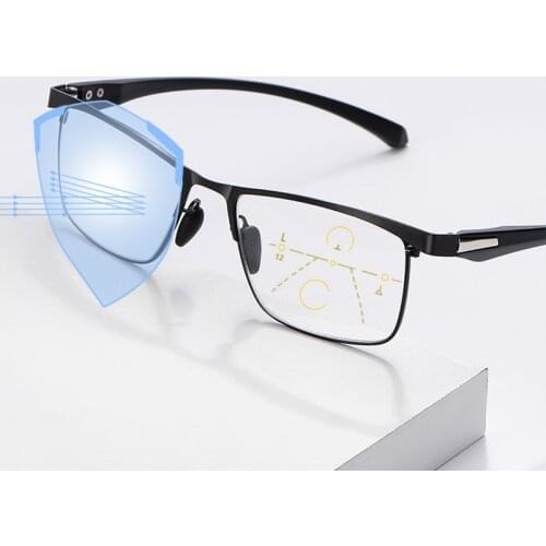 Photochromic Reading Glasses Progressive Multifocal Men Blue Light Blocking Women Presbyopic Glasses TR90 Frame Ultralight +150