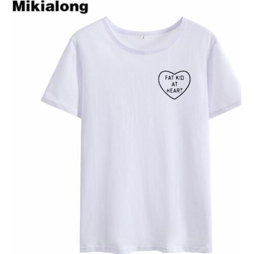 Mikialing At Heart Pocket Harajuku Women Tshirt Top Summer 2018 Basic Printed T Shirt Women Cotton White Tee Shirt Femme