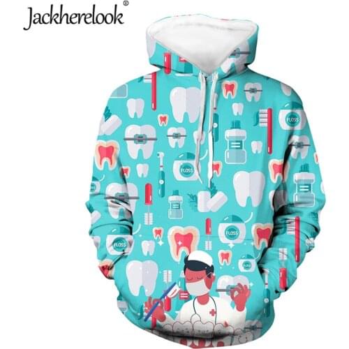 Jackherelook Cute Cartoon Dentist Doctor Print Autumn Dental Nursing Pullover Hoodies Harajuku Ladies Loose Sweatshirts Mujer