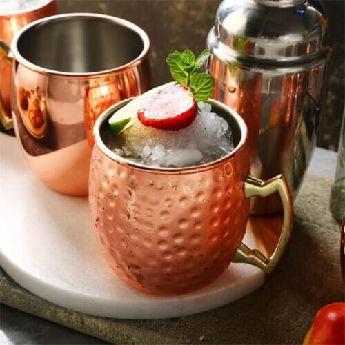 Moscow Mule Mug Stainless Steel Coffee Cup Mug Beer Whisky Cup Hammered Copper Plated Bar Drinkware 530ml Kitchen Bar Drinkware