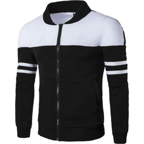 Jackets Men Fashion Autumn Winter Stripe Long Sleeve Zip Pockets Coat Color Block Varsity Jacket motorcycle jacket 2021 мужская