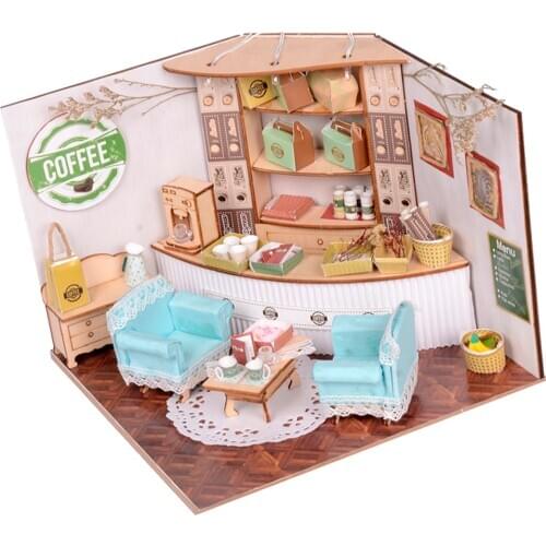 Miniature 1:24 DIY Dollhouse Furniture, 3D Wooden Diorama Romantic Coffee Shop Model