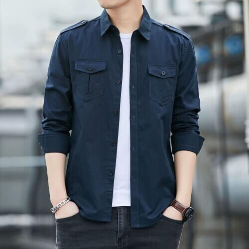 Mens Fashion Casual Long Sleeve Workwear Shirt classic Loose Large size Military style slim fit shirt jacket Four seasons new