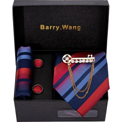 Men Wedding Red Paisley Silk Tie Hanky Brooch Set Barry.Wang Jacquard Woven Neckties For Men Party Business Fashion Gift Box