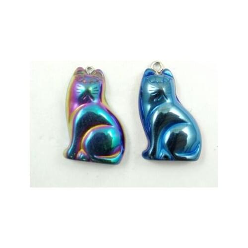 Natural Quartz crystal Titanium Hematite hand-Carved Cat Gem pendant for diy jewelry making necklace Accessories2pcs P16