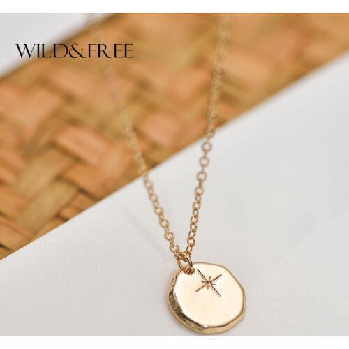 Wild&Free Hot Sale Minimalist Irregular Round Pendant Necklace For Women Girls Gold Color Star Pattern Collar Necklaces Jewelry