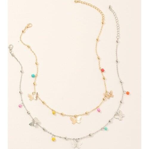 Gold Silver Color Butterfly Tassel Charm Necklaces for Women Colorful Acrylic Beads Pendant Necklace Female 2020 Fashion Jewelry