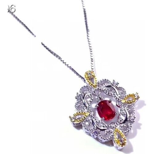 Natural Africa Ruby Gemstone Pendant Oval Cut 4*5mm Pendant Necklace 925 Sterling Silver Fine Jewelry for Women
