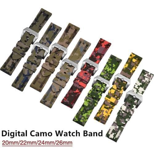 20 22 24 26mm Wholesale Camo Color Waterproof Silicone Rubber Replacement Watch Band Strap Watchband For PaM Lumin