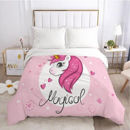 Pink Unicorn Cartoon Duvet Cover with Zipper Comforter/Quilt/Blanket Case 180x210 140x200 3D Bedding For Kids Child Baby Girls