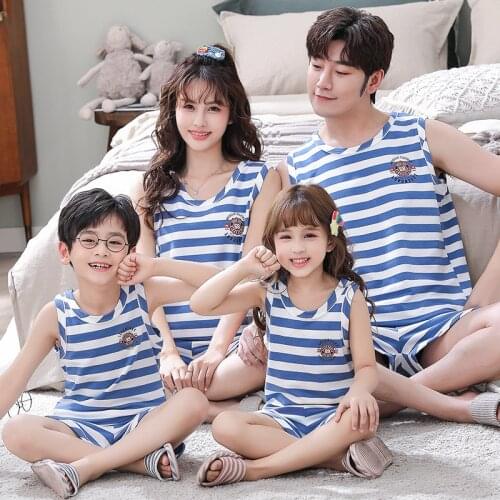 Family Matching Clothes Father Mother Daughter Son Pijama Mujer Dad Mom and Me Pajamas Set Summer Korean Kids Homewear Suit