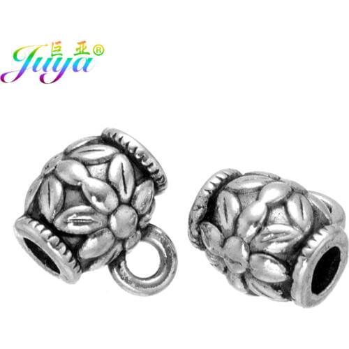 Juya 30pcs/lot Wholesale Findings Antique Silver Color Bails Charm Beads Accessories For Women Handmade Pendant Jewelry Making