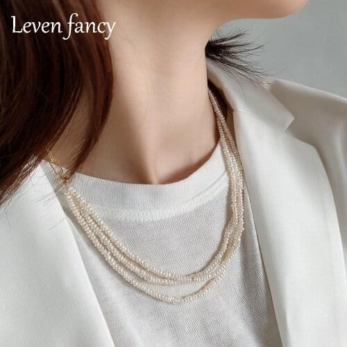 925 Silver Clasp Three-layer Choker Tiny Chain Handmade Baroque Pearl Necklaces Christmas Valentine Gift Jewelry Women Girls