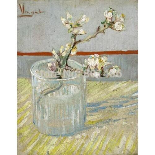 Vincent van gogh Blossoming Almond Branch in a glass giclee print on canvas for home decoration and wall art for living room