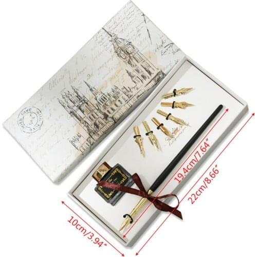 W3JD Vintage English Calligraphy Dip Pen Fountain with Ink Nibs Set Offices School Stationery
