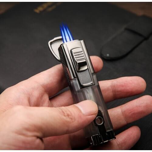 Cigar Three Nozzle Jet Pipe Lighter Big Flame Turbo Refillable Gas Lighter Windproof Spray Gun Cigarette Lighter Gadgets For Men