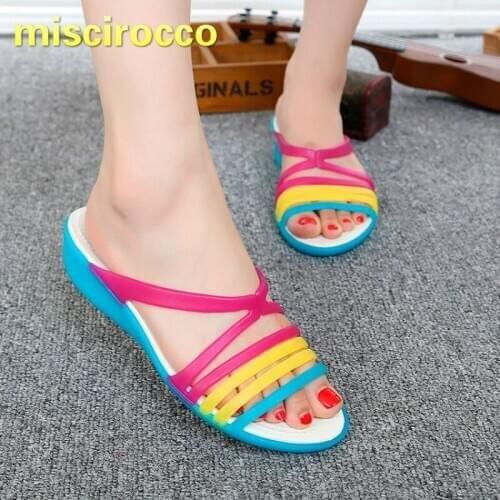 Womens Shoes Summer Plastic Jelly Shoes Wedges Sandals Beach Slope Heel Fish Mouth Soft and Comfortable Slippers Women