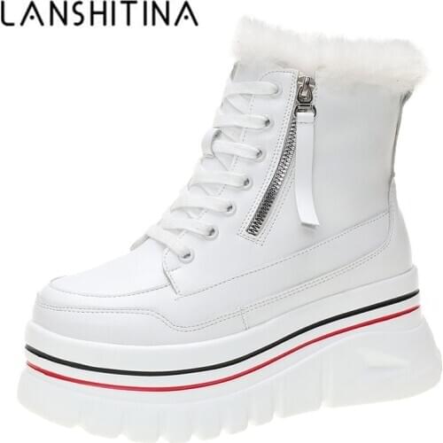 Thick Sole Soft Leather Women Snow Boots High Platform Black White Chunky Sneakers Warm Plus Velvet Winter Boots Shoes Female