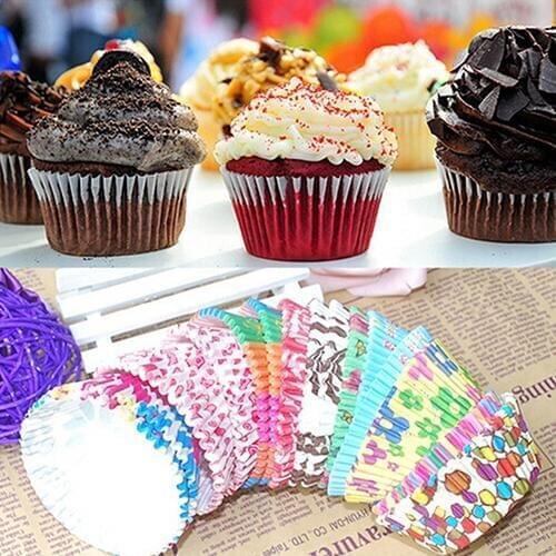100Pcs/Set Cupcake Paper Cups Muffin Box Portable Cup Tray Cake Mold Multicolor Baking Cups wedding party Decorating Tools