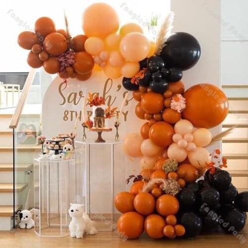 103pcs Doubled Matte Orange Black Balloon Arch Cream Peach Baby Shower Balloons Garland Birthday Party Gender Reveal Decorations
