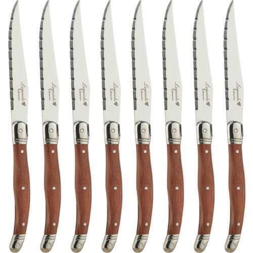 Laguiole Style Steak Knives Stainless Steel Dinnerware Wooden Cutlery Dinner Knife Wood Handle Table Xmas Gift Flatware 9"