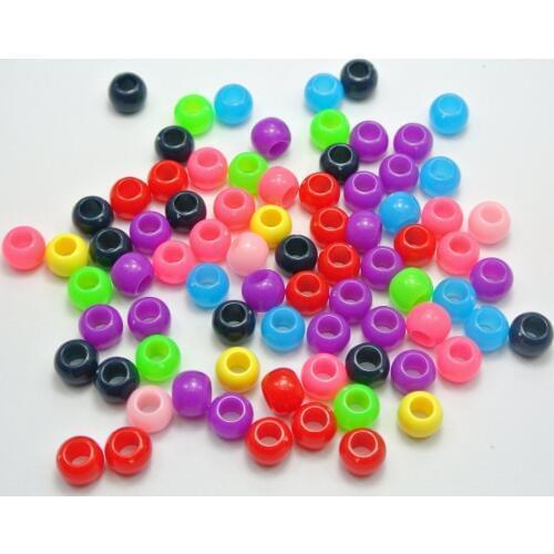 200 Mixed Color Acrylic Round Pony Beads 8X6mm for Kids Craft Kandi Bracelet