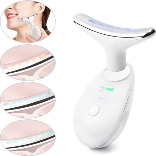 3 Colors Led Facial Neck Massager Led Photon Therapy Heating Face Neck Wrinkle Removal Machine Reduce Double Chin Skin Lifting
