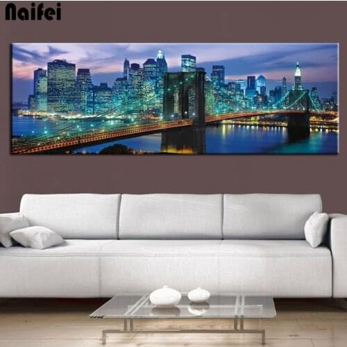 Large size 5D DIY Diamond Painting Full Square Round Drill Embroidery New York Night landscape Mosaic Needlework Home Decor