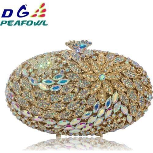 Glitter Crystal Women Metal Clutches Flower Minaudiere Handbags Purses Diamond Evening Wedding Cocktail Clutch Bag