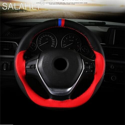 Fiber Leather Car Steering Wheel Cover Breathable Anti Slip Steering Covers Hand-stitched Protective Steering Wheel Decoration