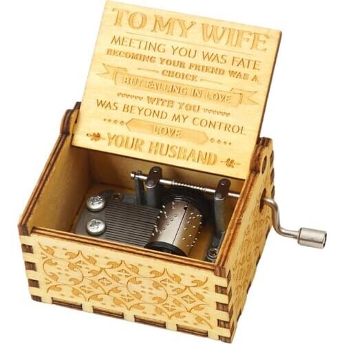 Wood Music Box for Wife,Hand Cranked Laser Engraved Vintage Musical Boxes Case Gifts for Birthday/Valentines Days/Thanksgiving