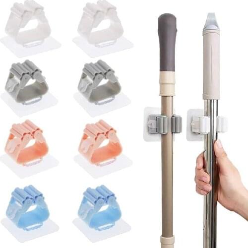 4pc Broom Mop Holder Broom Gripper Hold Self Adhesive Wall Mounted Organizer No Drill Storage Rack Broom Hanger Hook for Kitchen