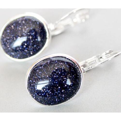 ELEGANT NATURAL BLUE SAND jade 925 SILVER EARRINGS